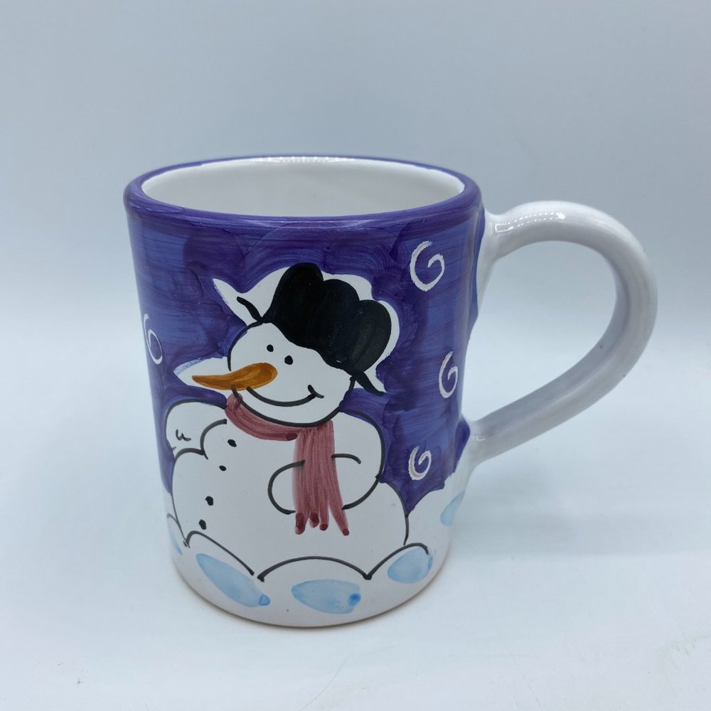 STARBUCKS Snowman Coffee Mug Unisex Purple Hand Painted Italy Sberna Deruta OS